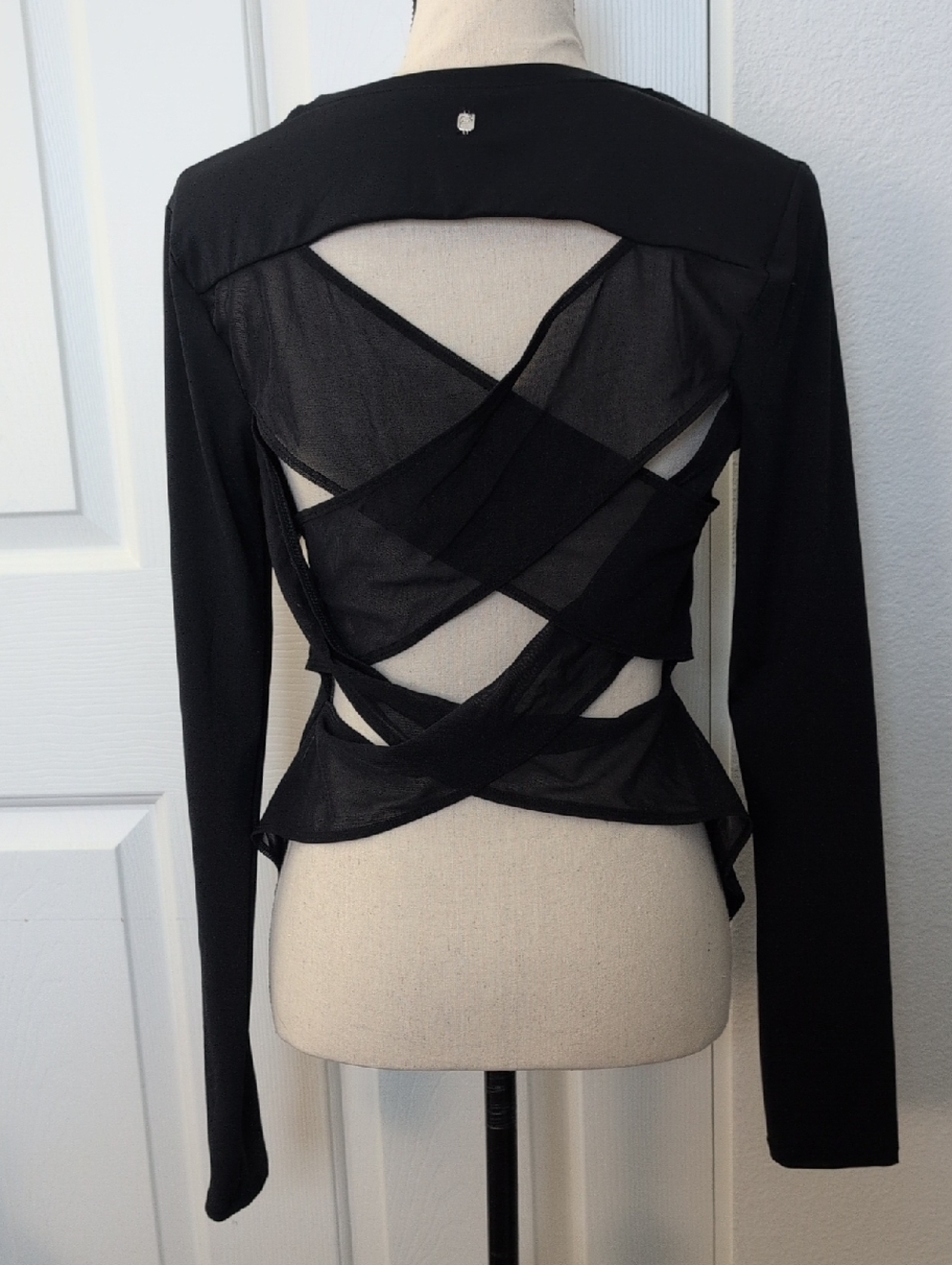 Fabletics Black Long-Sleeve Crisscross Open-Back Top